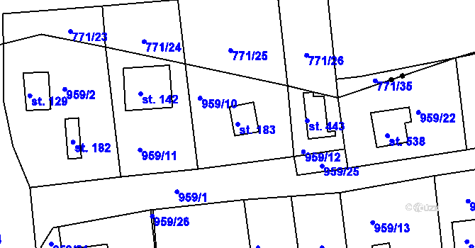 Parcela st. 183 v KÚ Podhrad, Katastrální mapa
