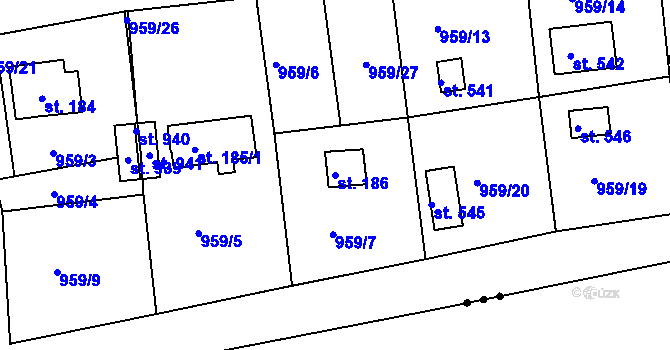 Parcela st. 186 v KÚ Podhrad, Katastrální mapa