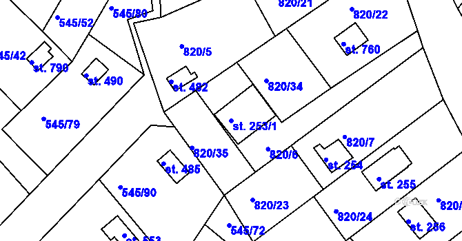 Parcela st. 253/1 v KÚ Podhrad, Katastrální mapa