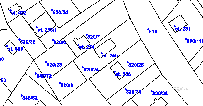 Parcela st. 255 v KÚ Podhrad, Katastrální mapa