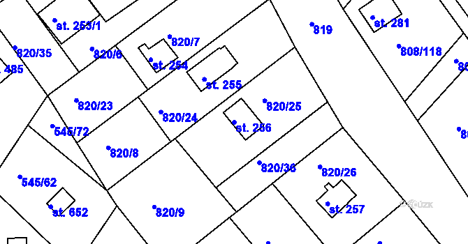 Parcela st. 256 v KÚ Podhrad, Katastrální mapa