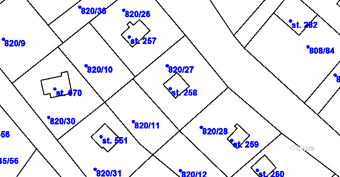 Parcela st. 258 v KÚ Podhrad, Katastrální mapa