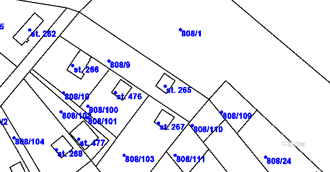 Parcela st. 265 v KÚ Podhrad, Katastrální mapa