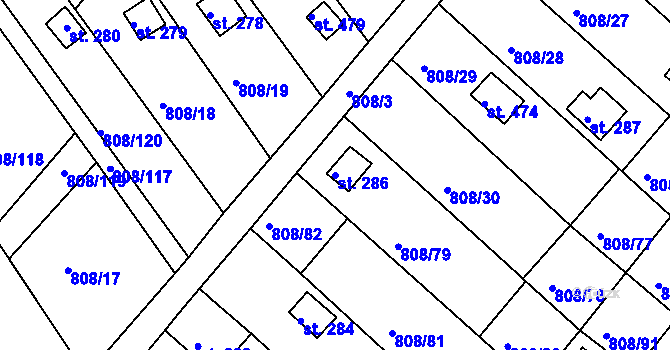 Parcela st. 286 v KÚ Podhrad, Katastrální mapa