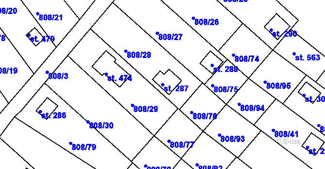 Parcela st. 287 v KÚ Podhrad, Katastrální mapa