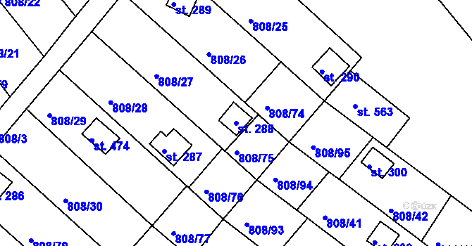 Parcela st. 288 v KÚ Podhrad, Katastrální mapa