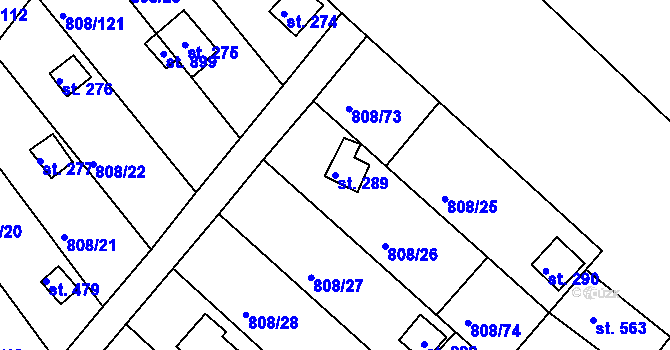 Parcela st. 289 v KÚ Podhrad, Katastrální mapa