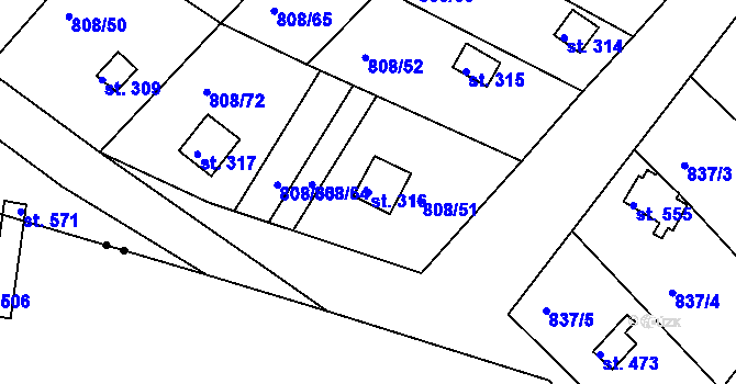 Parcela st. 316 v KÚ Podhrad, Katastrální mapa