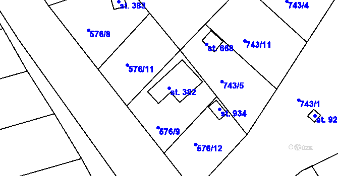 Parcela st. 382 v KÚ Podhrad, Katastrální mapa