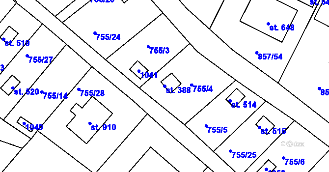 Parcela st. 388 v KÚ Podhrad, Katastrální mapa