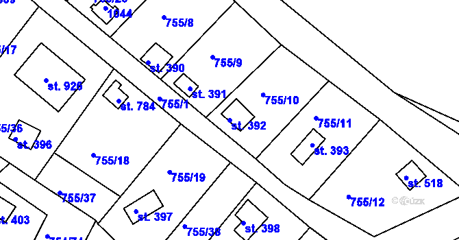 Parcela st. 392 v KÚ Podhrad, Katastrální mapa