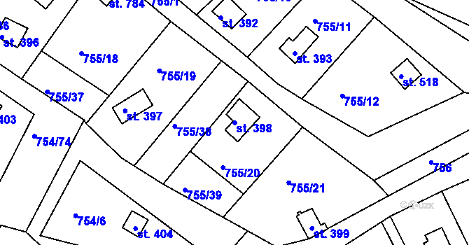 Parcela st. 398 v KÚ Podhrad, Katastrální mapa
