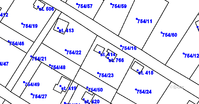 Parcela st. 414 v KÚ Podhrad, Katastrální mapa