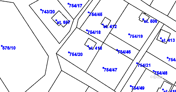 Parcela st. 418 v KÚ Podhrad, Katastrální mapa