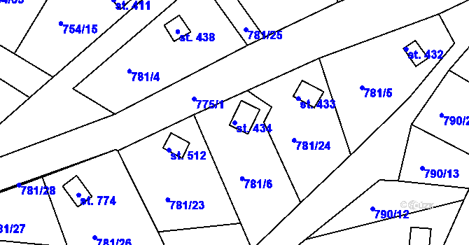 Parcela st. 434 v KÚ Podhrad, Katastrální mapa