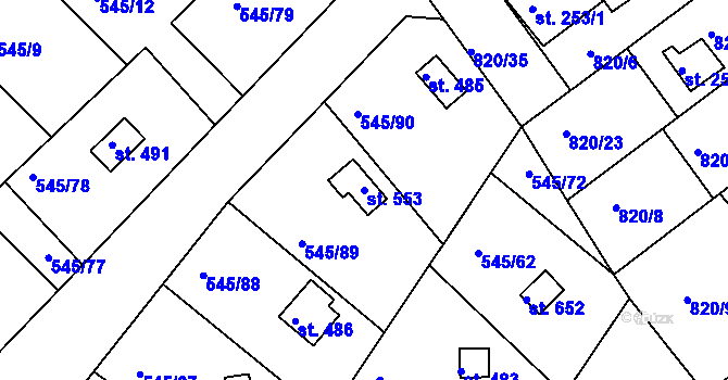 Parcela st. 553 v KÚ Podhrad, Katastrální mapa