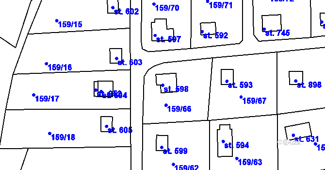 Parcela st. 598 v KÚ Podhrad, Katastrální mapa