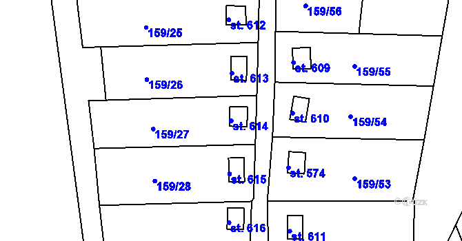Parcela st. 614 v KÚ Podhrad, Katastrální mapa