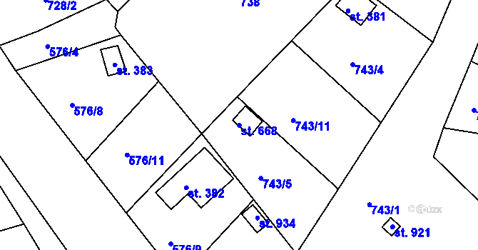 Parcela st. 668 v KÚ Podhrad, Katastrální mapa