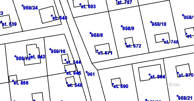 Parcela st. 671 v KÚ Podhrad, Katastrální mapa