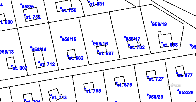 Parcela st. 687 v KÚ Podhrad, Katastrální mapa