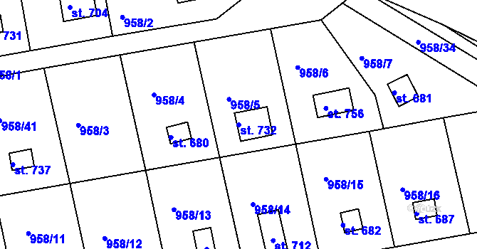 Parcela st. 732 v KÚ Podhrad, Katastrální mapa