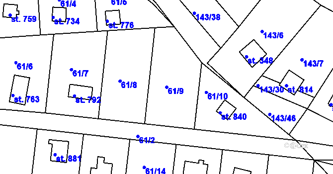Parcela st. 61/9 v KÚ Podhrad, Katastrální mapa