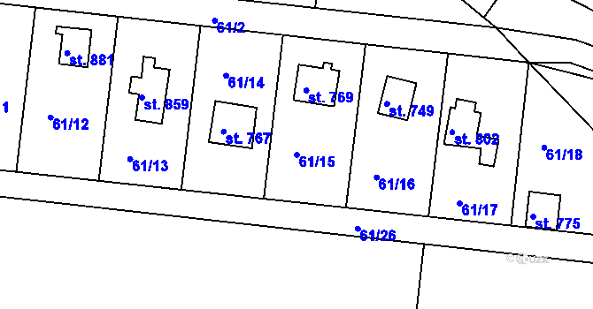 Parcela st. 61/15 v KÚ Podhrad, Katastrální mapa