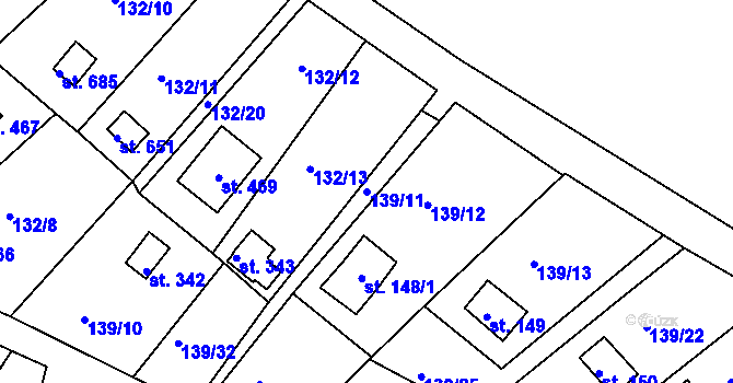 Parcela st. 139/11 v KÚ Podhrad, Katastrální mapa