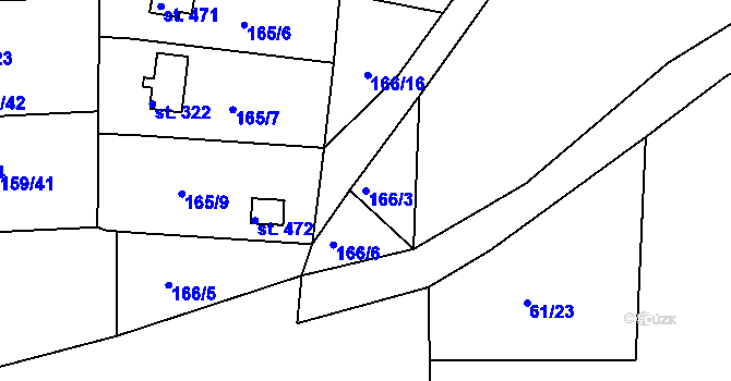 Parcela st. 166/3 v KÚ Podhrad, Katastrální mapa
