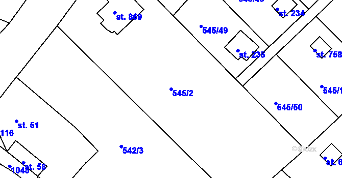 Parcela st. 545/2 v KÚ Podhrad, Katastrální mapa