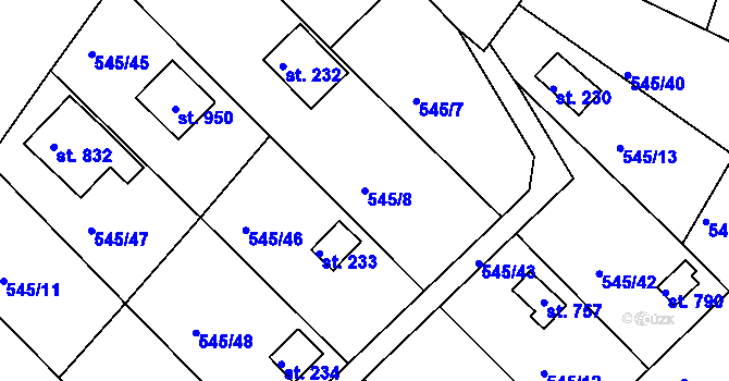 Parcela st. 545/8 v KÚ Podhrad, Katastrální mapa