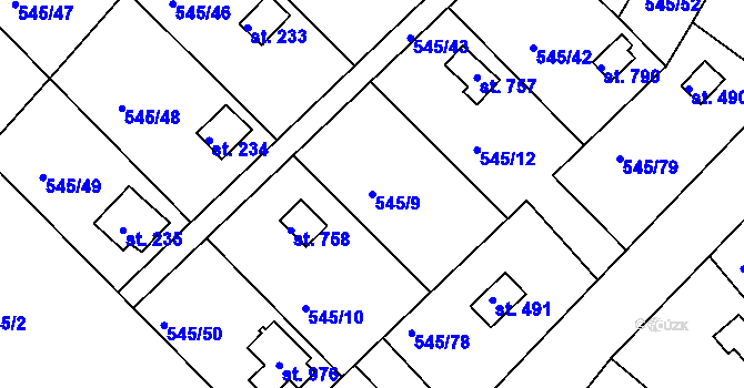 Parcela st. 545/9 v KÚ Podhrad, Katastrální mapa