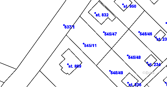 Parcela st. 545/11 v KÚ Podhrad, Katastrální mapa