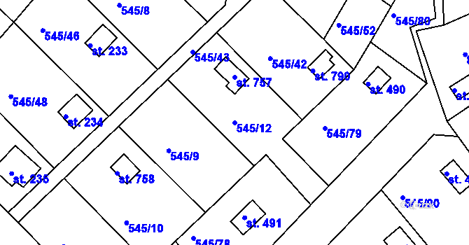 Parcela st. 545/12 v KÚ Podhrad, Katastrální mapa