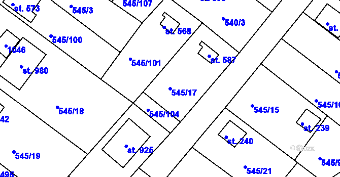Parcela st. 545/17 v KÚ Podhrad, Katastrální mapa
