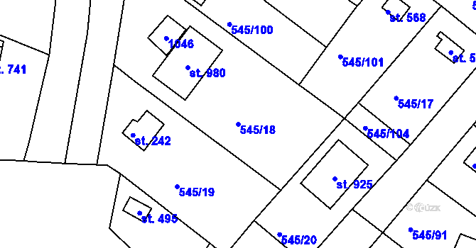 Parcela st. 545/18 v KÚ Podhrad, Katastrální mapa