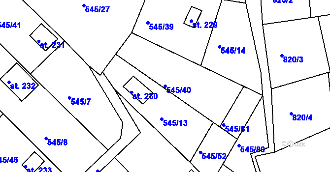 Parcela st. 545/40 v KÚ Podhrad, Katastrální mapa