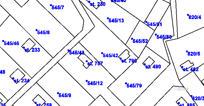 Parcela st. 545/42 v KÚ Podhrad, Katastrální mapa