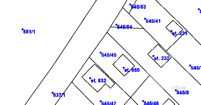 Parcela st. 545/45 v KÚ Podhrad, Katastrální mapa