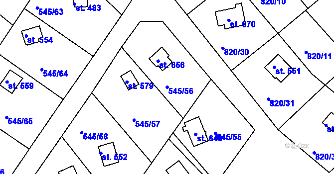 Parcela st. 545/56 v KÚ Podhrad, Katastrální mapa