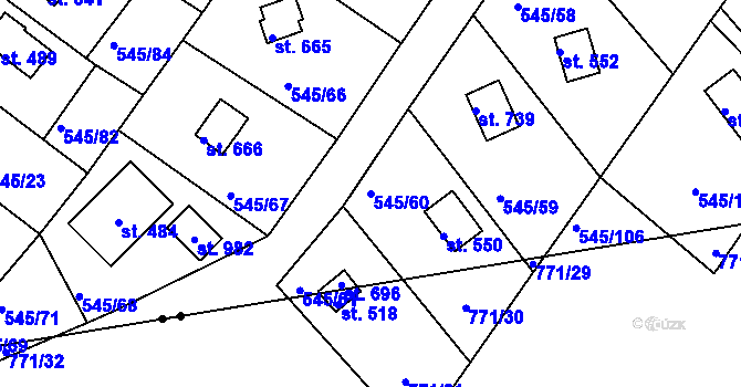 Parcela st. 545/60 v KÚ Podhrad, Katastrální mapa