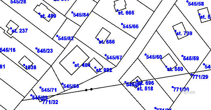 Parcela st. 545/67 v KÚ Podhrad, Katastrální mapa