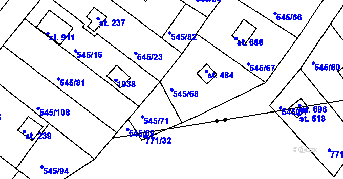 Parcela st. 545/68 v KÚ Podhrad, Katastrální mapa