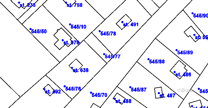 Parcela st. 545/77 v KÚ Podhrad, Katastrální mapa