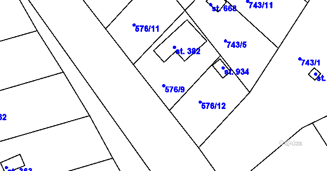 Parcela st. 576/9 v KÚ Podhrad, Katastrální mapa
