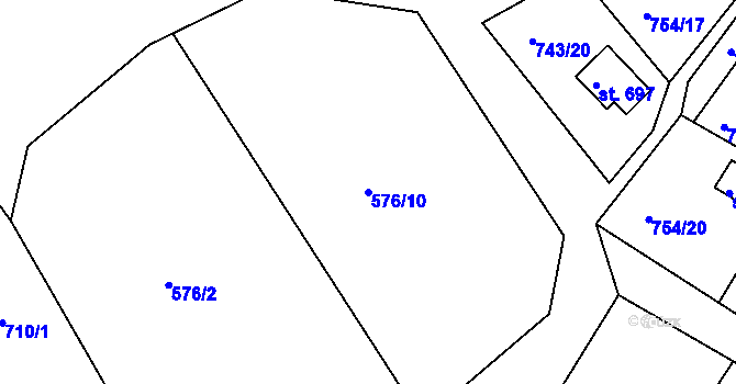 Parcela st. 576/10 v KÚ Podhrad, Katastrální mapa