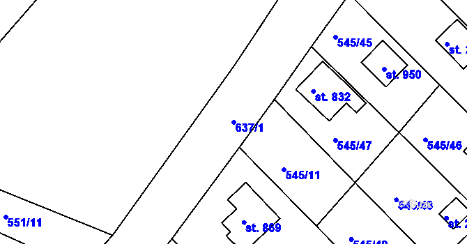 Parcela st. 637/1 v KÚ Podhrad, Katastrální mapa