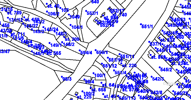 Parcela st. 659 v KÚ Podhrad, Katastrální mapa