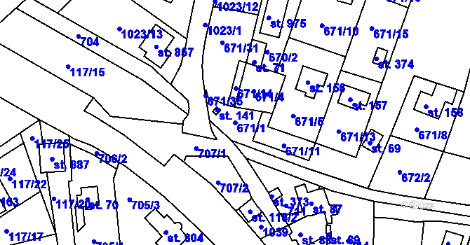 Parcela st. 671/1 v KÚ Podhrad, Katastrální mapa